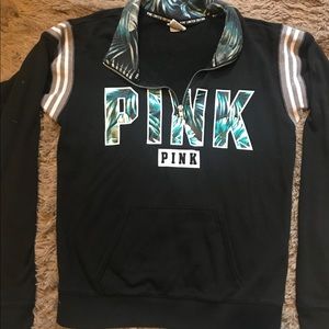 PINK black pullover w/ V cut with zipper